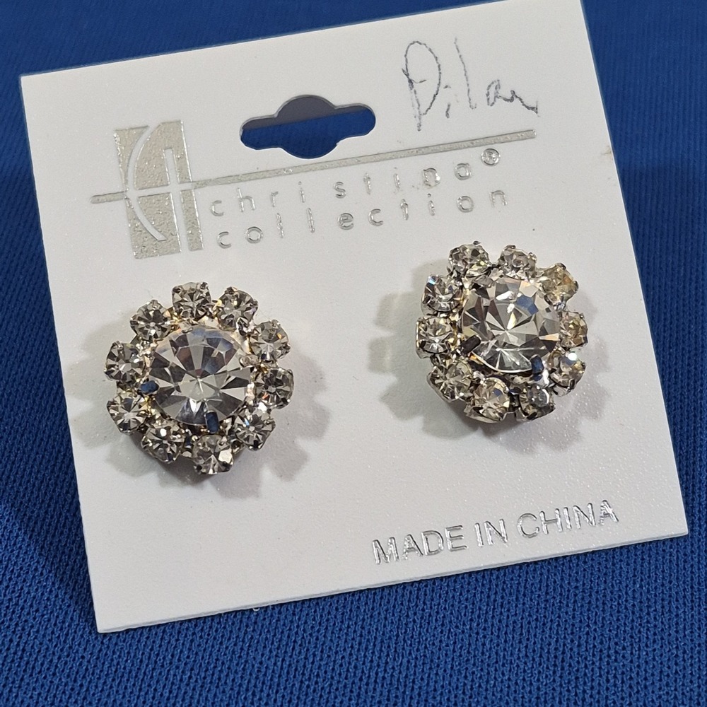 Christina‎ Collection Clear Glass Rhinestone Crystal Stud Earrings New